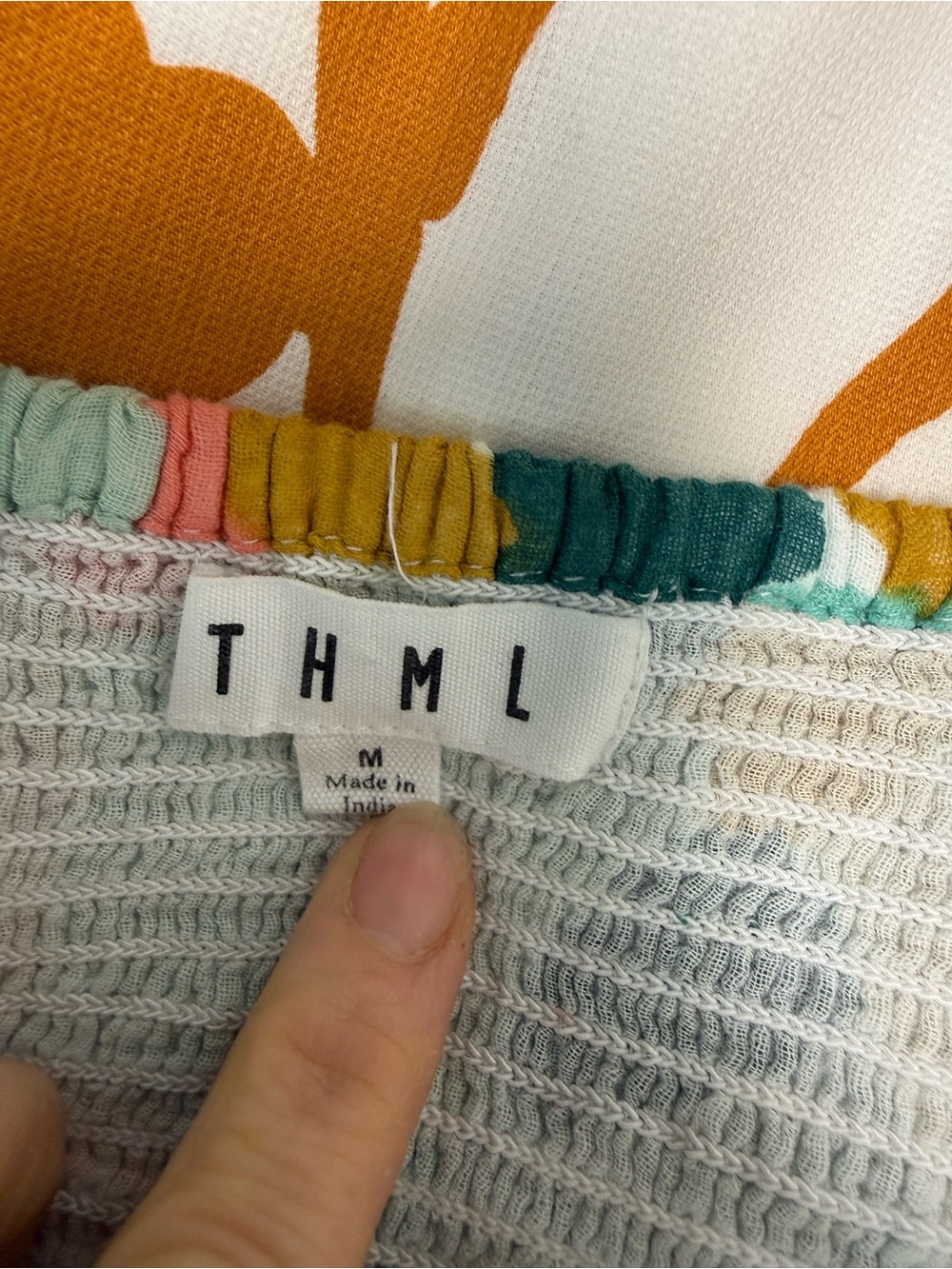 Anthropologie THML Abstract Patchwork Tiered Mini Skirt — Teal, Coral & Mustard - Picture 2 of 2